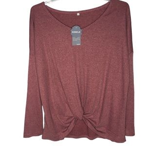 Koncle Long Sleeve Twist Front Knot Heather Mauve Top NWT